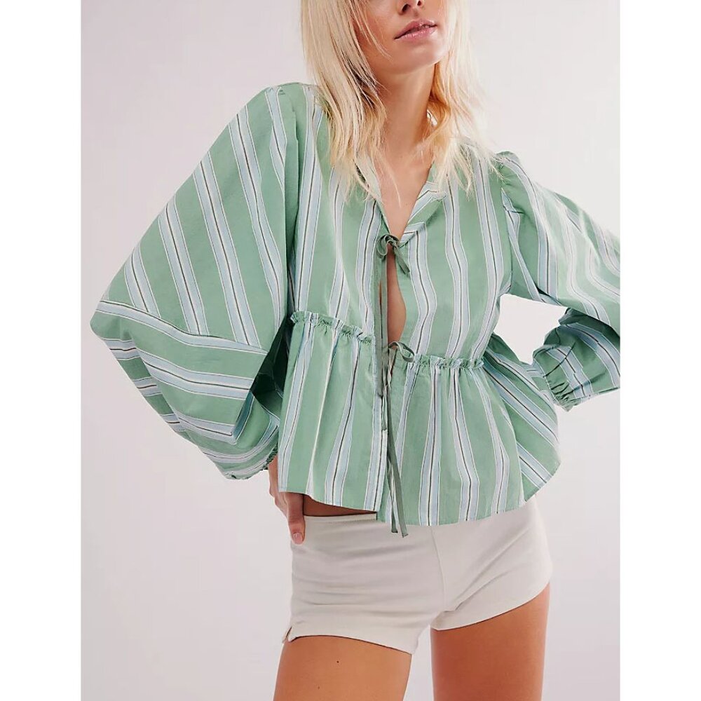 🎉LAST CHANCE🎉 FREE PEOPLE Brunch Babe Blouse / White Spruce Combo - Picture 2 of 11